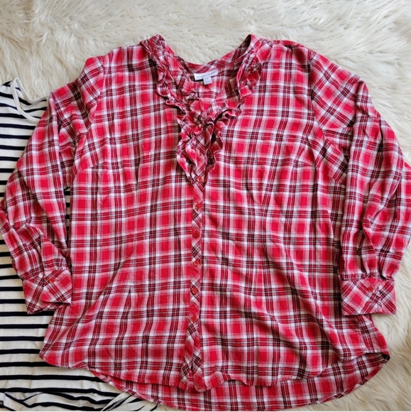 Lot Of 4 Womens Shirts 1X Blouse Tops Fashion Bug Short Sleeve Cardigan Plaid - Picture 9 of 9